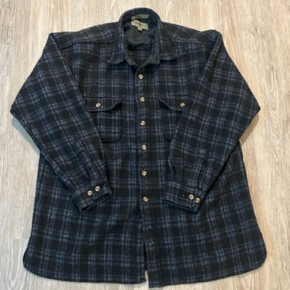 Robert Stock Flannel Shirt Men's Large Plaid Shacket Heavyweight Wool Blend